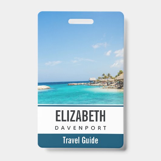 Badge Plage tropicale pittoresque avec huttes de chaume  (Avant)