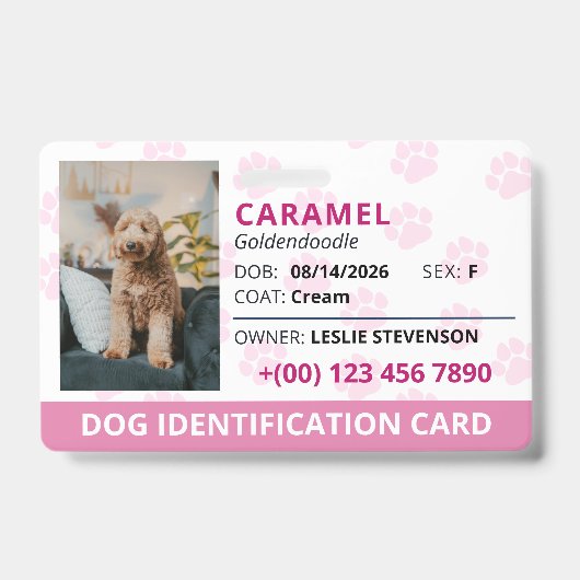Badge Plaque d'identification de chien avec photo et nom (Avant)