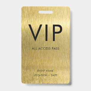 Badge Police Simple VIP sur Métal Doré Brossé