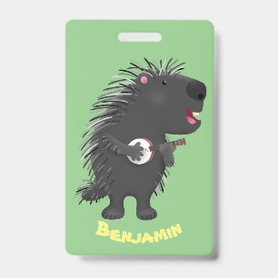 Badge Porc-épic drôle et mignon jouant du banjo en dessi