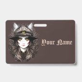 Badge Portrait de chat sorcière Halloween effrayant mign (Arrière)