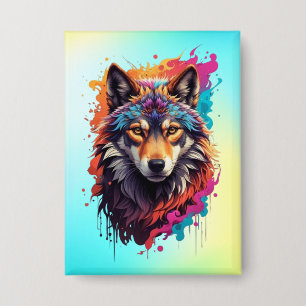 Badge Portrait de Loup Coloré Art Animalier Abstrait-876
