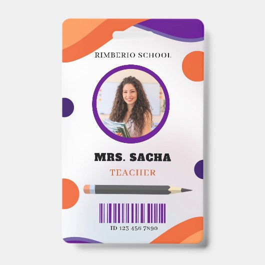 Badge Portrait de société d'enseignant moderne violet et (Avant)
