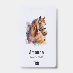 Badge Portrait de tête de cheval brun à l'aquarelle