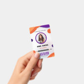 Badge Portrait d'enseignant moderne violet et orange (Handheld)