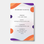 Badge Portrait d'enseignant moderne violet et orange (Back)