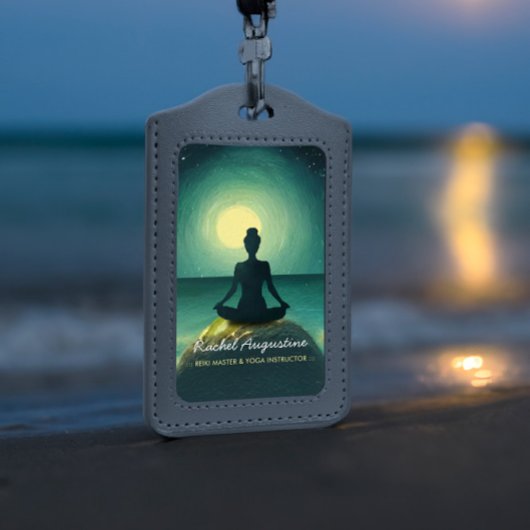 Badge Pose de méditation de yoga sur roche pleine lune é