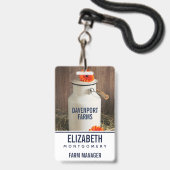 Badge Pot à lait blanc rustique avec photo de fleurs ora (Avant avec lanière)