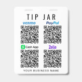 Badge Pot à pourboire Venmo PayPal CashApp Zelle Code QR (Avant)