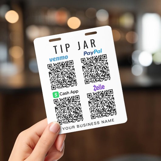 Badge Pot à pourboire Venmo PayPal CashApp Zelle Code QR