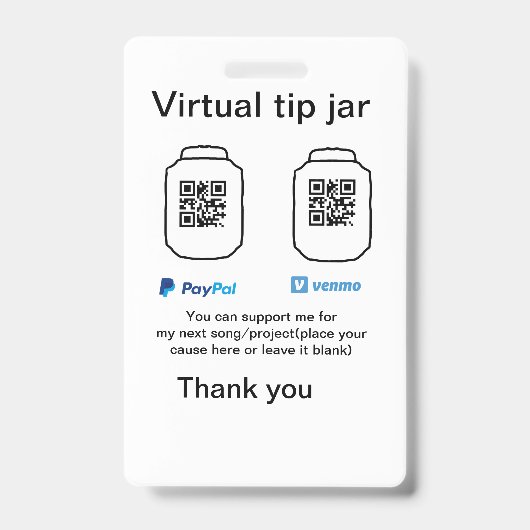 Badge Pot virtuel de pourboires code q r don d'argent Pa (Avant)