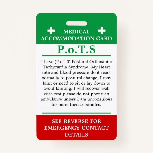 Badge PoTS En Coque d'urgence maladie invisible ICE (Devant)