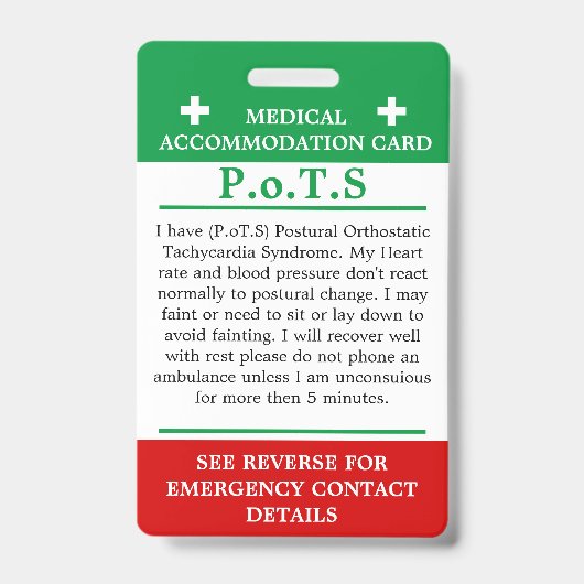 Badge PoTS En Coque d'urgence maladie invisible ICE Ba (Avant)