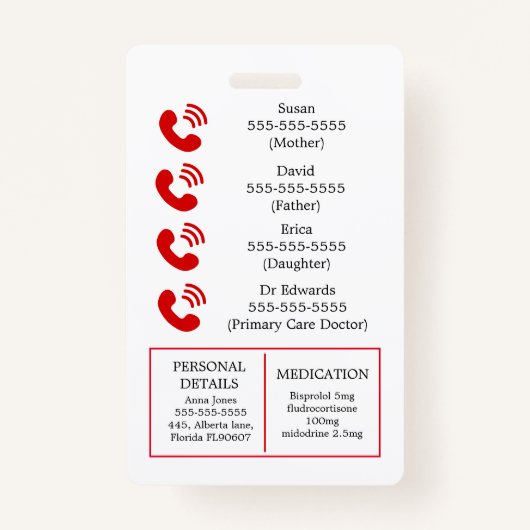 Badge PoTS En Coque d'urgence maladie invisible ICE Ba (Dos)