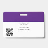 Badge pourpre | Code photo de l'employé Médicale de l'hô (Dos)