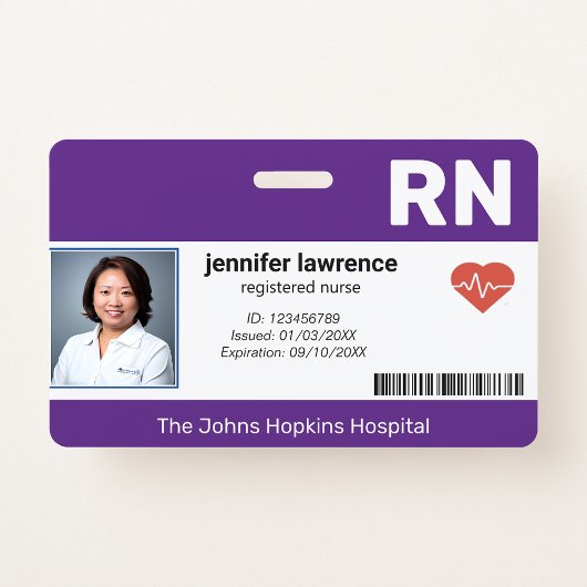 Badge pourpre | Code photo de l'employé Médicale de l'hô