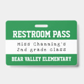 Badge Pratique Green White School Restroom Pass (Face)