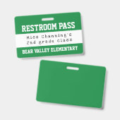 Badge Pratique Green White School Restroom Pass (Recto et verso)