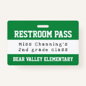 Badge Pratique Green White School Restroom Pass (Devant)