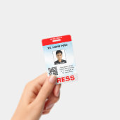 Badge Presse double face rouge gris clair avec photo et (Manuel / portable)