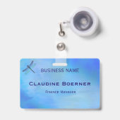 Badge Pretty Blue Dragonfly Business Artist Crafter  (Avant avec rétractable)