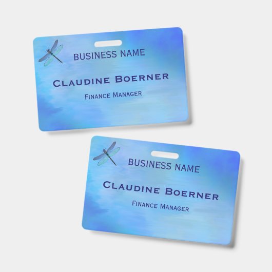 Badge Pretty Blue Dragonfly Business Artist Crafter  (Avant & arrière)