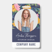 Badge Pretty Yellow Pink Floral Pattern ID Photo (Avant)
