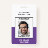 Badge Professeur de photo à l'école violet et blanc (Devant)