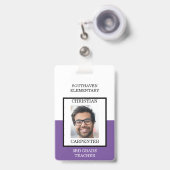 Badge Professeur de photo d'école violet et blanc (Avant avec rétractable)