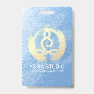 Badge Professeur de Yoga Pose de Méditation Bleu et Or Z