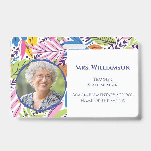 Badge Professeur floral moderne - Personnel enseignant - (Avant)