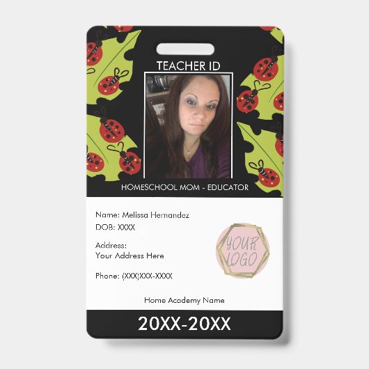 Badge Professeurs Écoles à la maison Maman ID Lady Bugs (Avant)