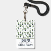 Badge Profession Motif Rustique Dark Green Cactus Desert (Arrière avec lanière)