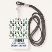 Badge Profession Motif Rustique Dark Green Cactus Desert (Derrière avec lanière)