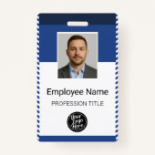 Badge Professional Blue White Stripe Employee Photo ID (Devant)