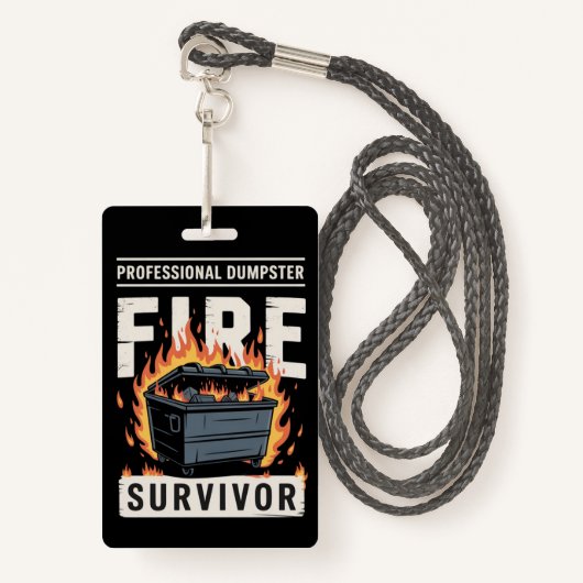 Badge Professional Dumpster Fire Survivor Funny Work  (Devant avec lanière)
