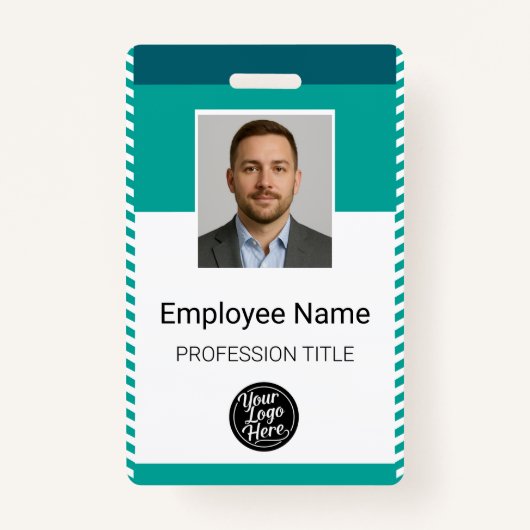 Badge Professional Modern Geometric Teal Stripes Staff (Devant)