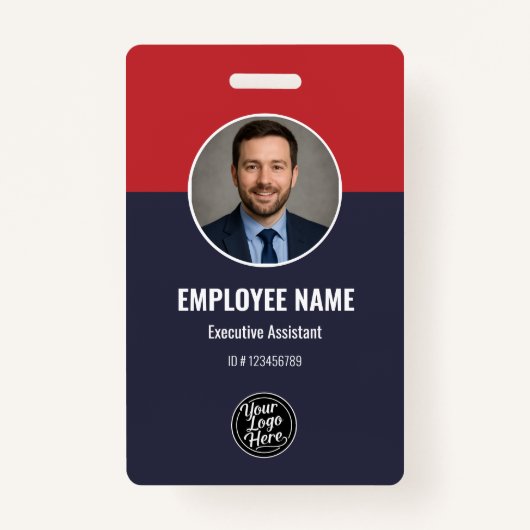 Badge Professional Navy Blue Red Custom Employee ID (Devant)
