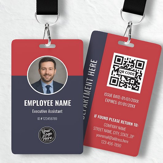 Badge Professional Navy Blue Red Custom Employee ID