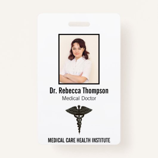 Badge Professional Simple Médicale Caduceus Black Photo (Devant)