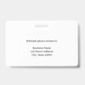 Badge Professionnel Ajouter Employé Photo Logo de l'entr (Arrière)