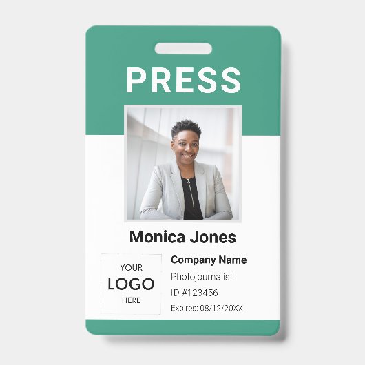 Badge professionnel avec logo de presse et code QR (Avant)