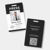 Badge professionnel avec logo de presse et code QR (Avant & arrière)