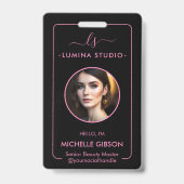 Badge Professionnel de Beauté Esthétique Nom ID Rose Noi (Avant)