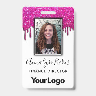 Badge Professionnel de la Parties scintillant rose chaud
