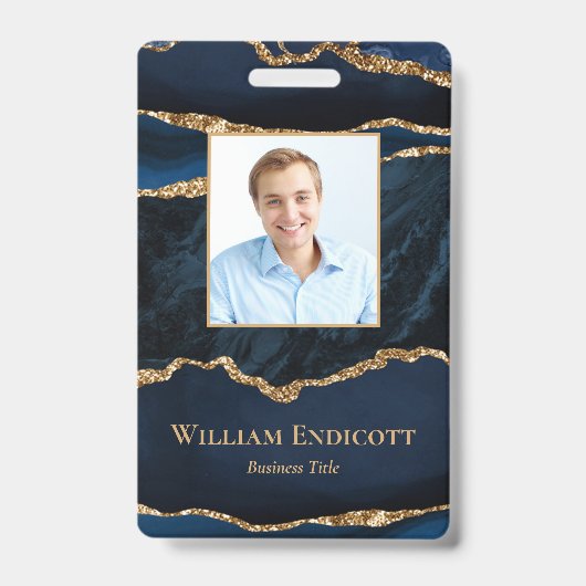 Badge professionnel en agate bleu marine or (Avant)