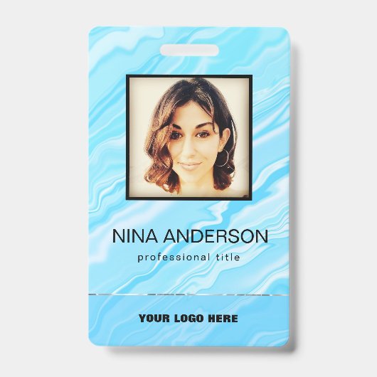 Badge professionnel photo sur fond bleu (Avant)