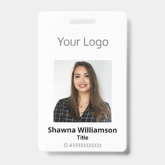 Badge Professionnel Votre logo blanc Code-barres Photo I (Avant)