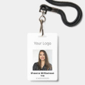 Badge Professionnel Votre Logo Photo Code-Barres ID Blan (Avant avec lanière)