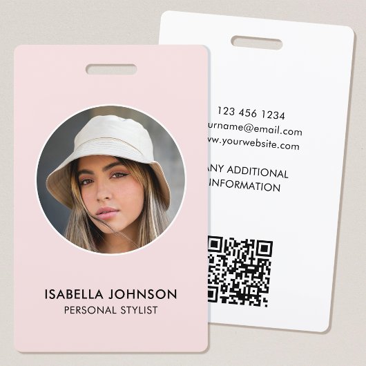 Badge Profil moderne Photo QR Blush Pink ID Sécurité
